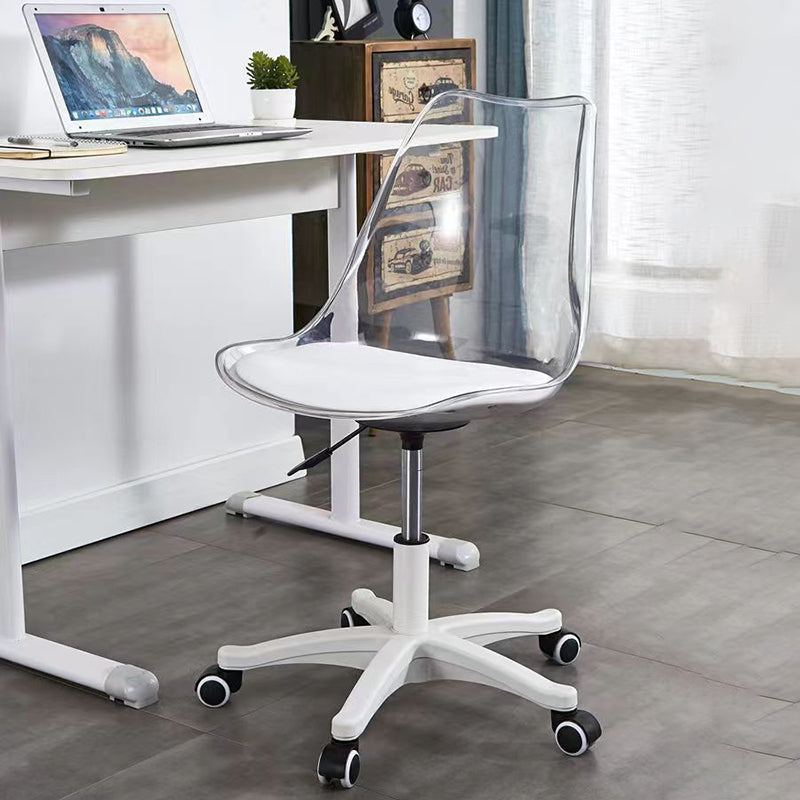 Modern Minimalist PU Leather Acrylic Plastic Mid-Back Swivel Height Adjustable Desk Chair Backrest Armless For Home Office DFM-F