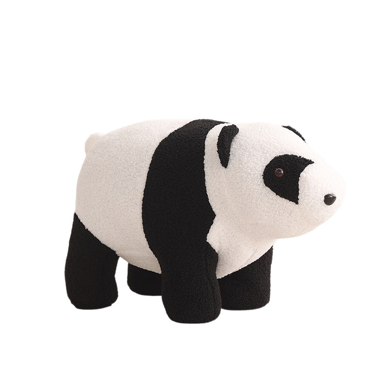Lumendat Contemporary Creative Kids Bear Shape Teddy Fleece Solid Wood Multi-layer Board Pine Wood Low Stool Backless Armless For Living Room Lumendat