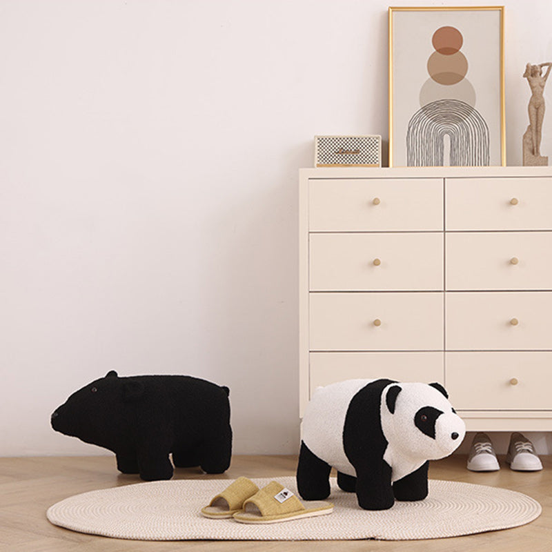 Lumendat Contemporary Creative Kids Bear Shape Teddy Fleece Solid Wood Multi-layer Board Pine Wood Low Stool Backless Armless For Living Room Lumendat