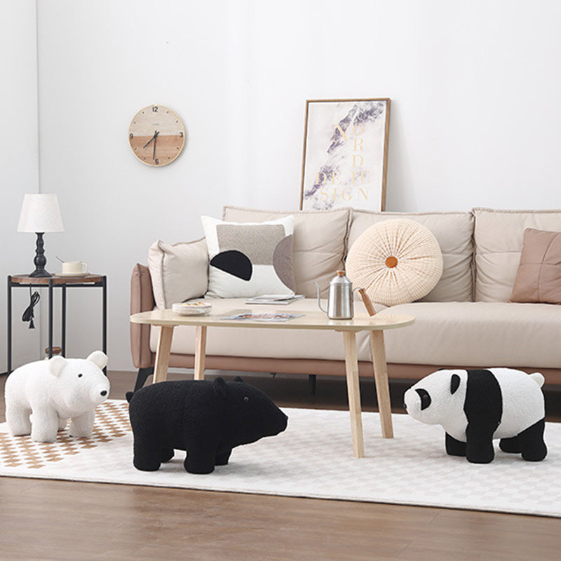Lumendat Contemporary Creative Kids Bear Shape Teddy Fleece Solid Wood Multi-layer Board Pine Wood Low Stool Backless Armless For Living Room Lumendat