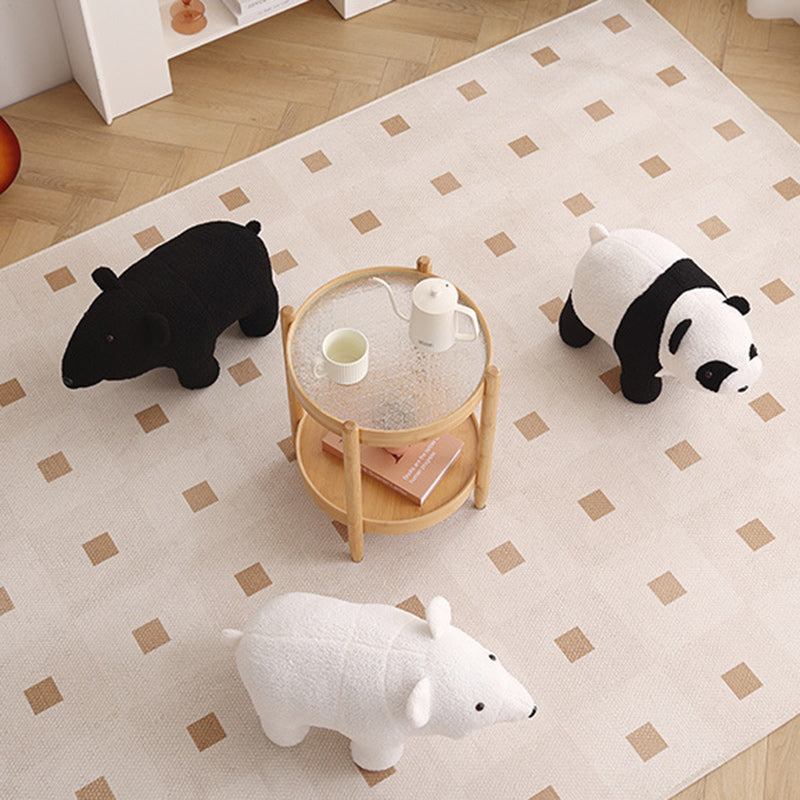 Lumendat Contemporary Creative Kids Bear Shape Teddy Fleece Solid Wood Multi-layer Board Pine Wood Low Stool Backless Armless For Living Room Lumendat
