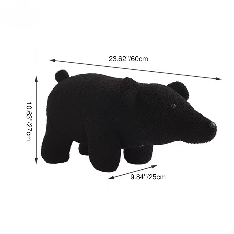 Lumendat Contemporary Creative Kids Bear Shape Teddy Fleece Solid Wood Multi-layer Board Pine Wood Low Stool Backless Armless For Living Room Lumendat