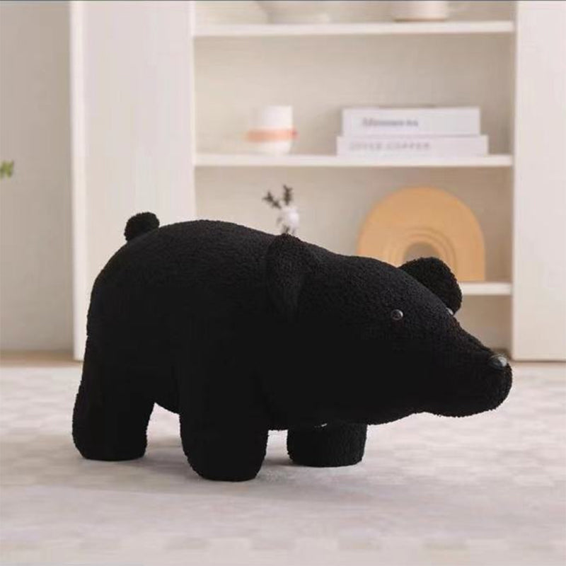 Lumendat Contemporary Creative Kids Bear Shape Teddy Fleece Solid Wood Multi-layer Board Pine Wood Low Stool Backless Armless For Living Room Lumendat