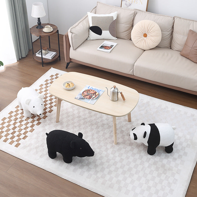 Lumendat Contemporary Creative Kids Bear Shape Teddy Fleece Solid Wood Multi-layer Board Pine Wood Low Stool Backless Armless For Living Room Lumendat