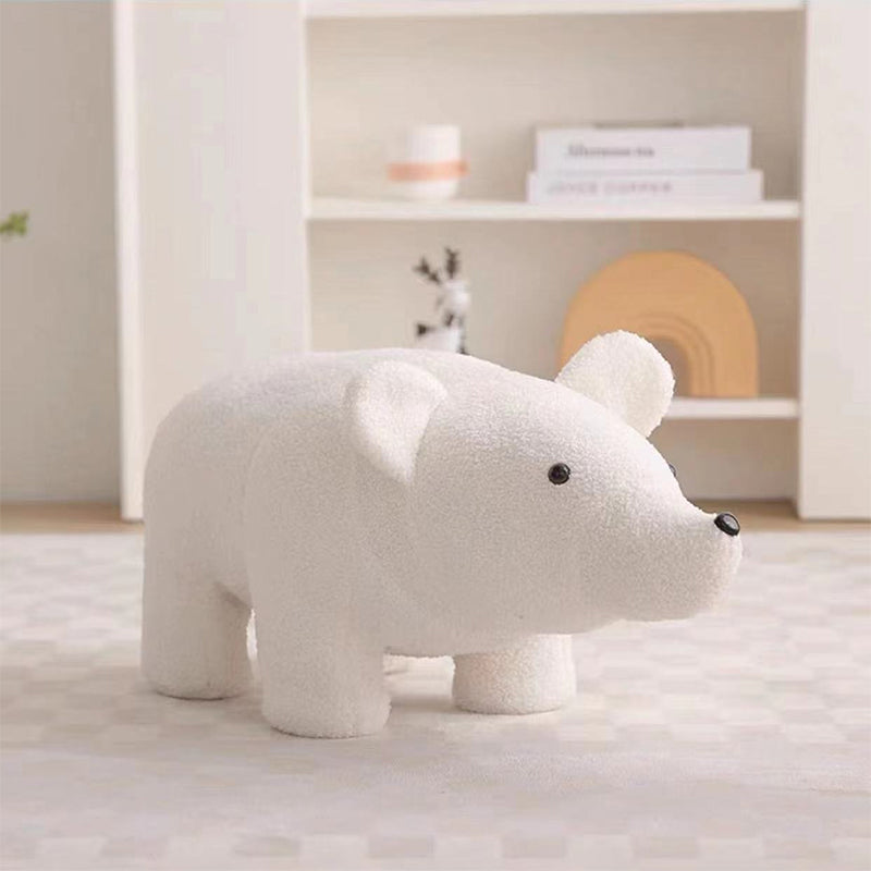 Lumendat Contemporary Creative Kids Bear Shape Teddy Fleece Solid Wood Multi-layer Board Pine Wood Low Stool Backless Armless For Living Room Lumendat