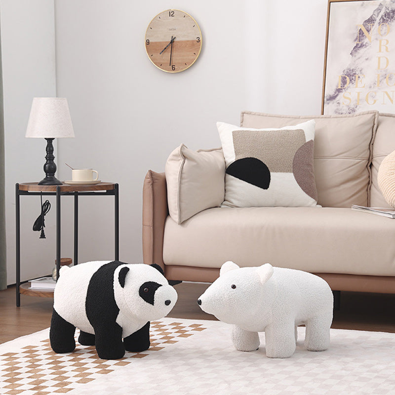 Lumendat Contemporary Creative Kids Bear Shape Teddy Fleece Solid Wood Multi-layer Board Pine Wood Low Stool Backless Armless For Living Room Lumendat