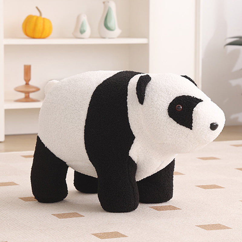 Lumendat Contemporary Creative Kids Bear Shape Teddy Fleece Solid Wood Multi-layer Board Pine Wood Low Stool Backless Armless For Living Room Lumendat