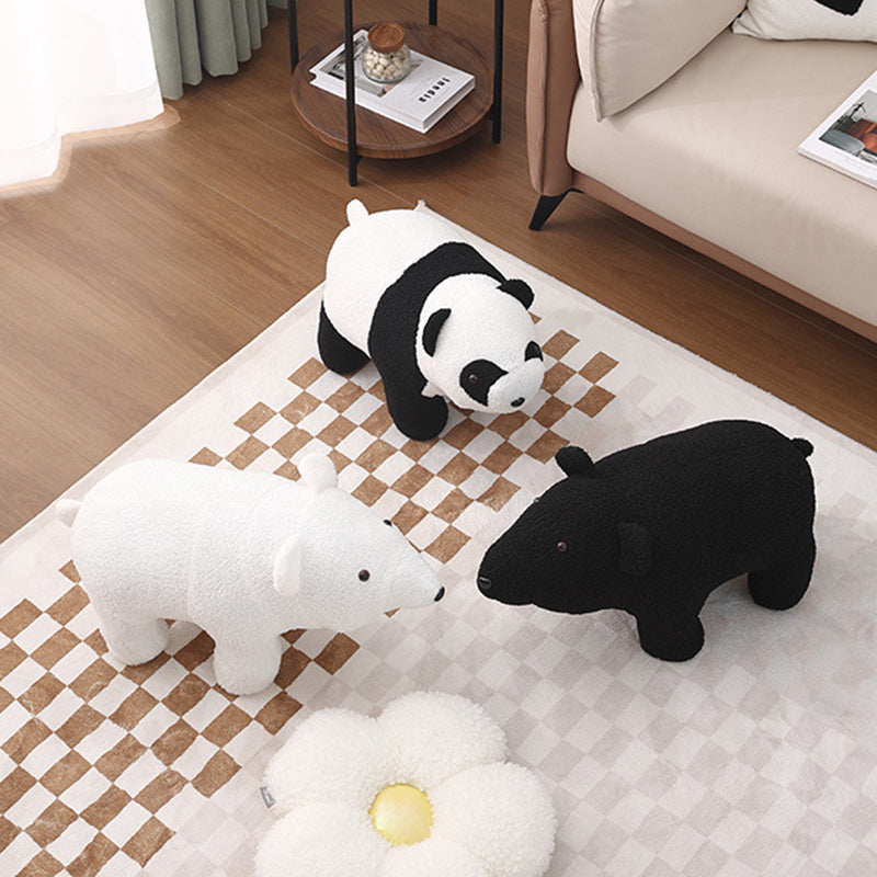 Lumendat Contemporary Creative Kids Bear Shape Teddy Fleece Solid Wood Multi-layer Board Pine Wood Low Stool Backless Armless For Living Room Lumendat