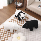 Lumendat Contemporary Creative Kids Bear Shape Teddy Fleece Solid Wood Multi-layer Board Pine Wood Low Stool Backless Armless For Living Room Lumendat