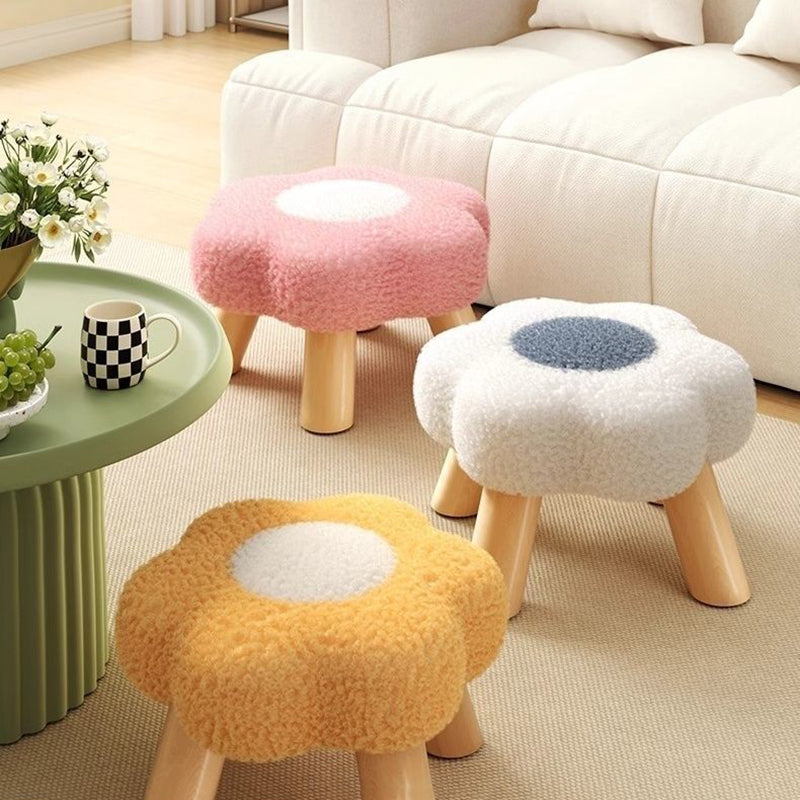 Lumendat Contemporary Creative Kids Flower Shape Teddy Fleece Fabric Artificial Board Frame Sponge Removable Washable Low Stool Backless Armless For L Lumendat