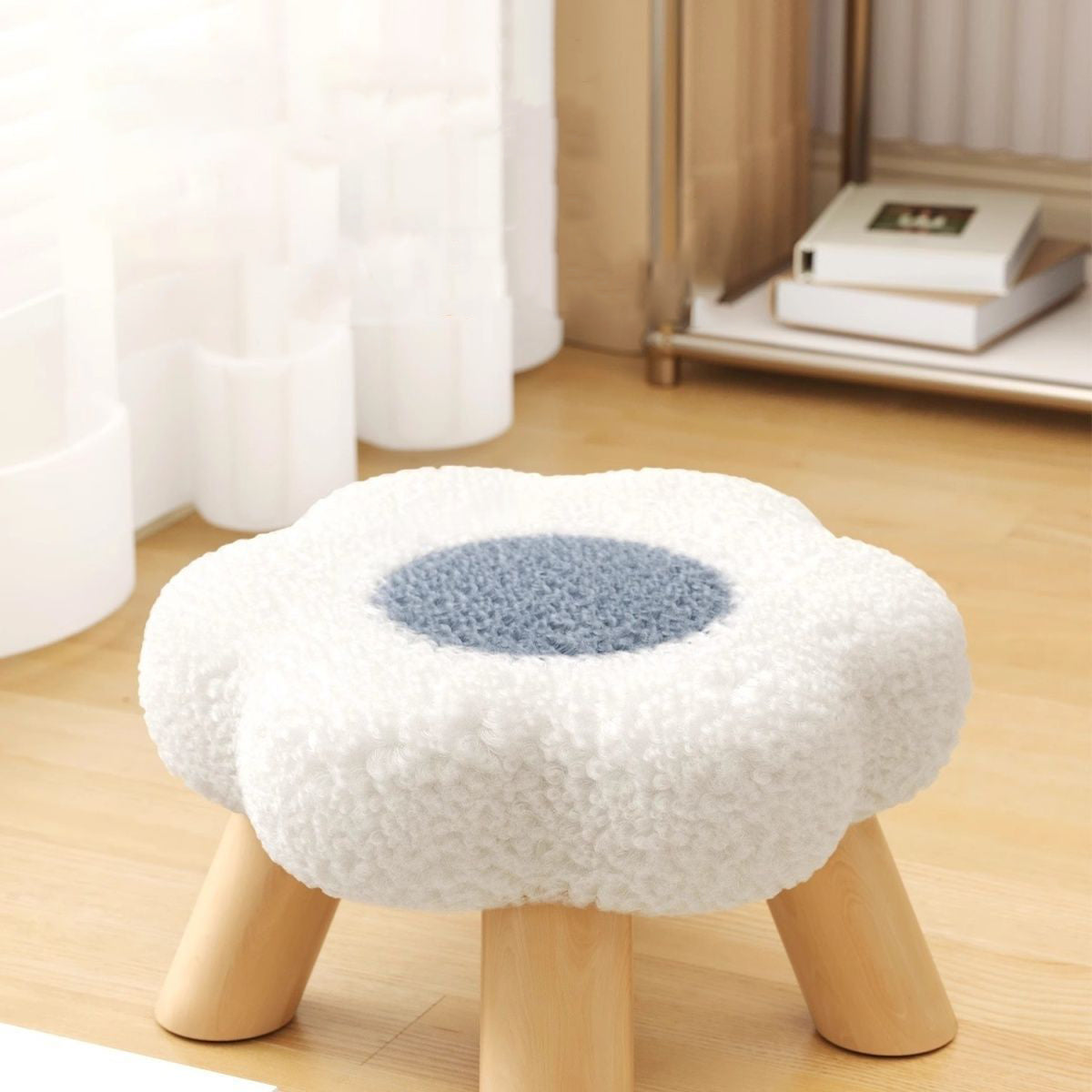 Lumendat Contemporary Creative Kids Flower Shape Teddy Fleece Fabric Artificial Board Frame Sponge Removable Washable Low Stool Backless Armless For L Lumendat