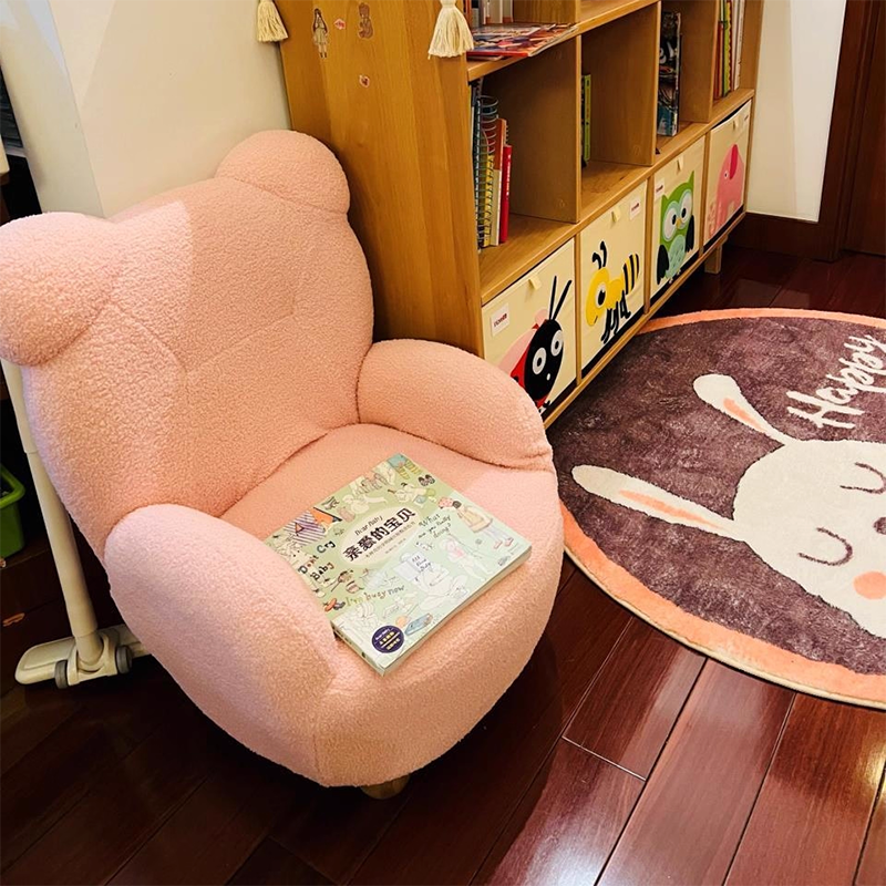 Lumendat Contemporary Creative Kids Bear Shape Lamb Fleece Rubberwood Sponge Sofa Backrest Armrest For Living Room Lumendat