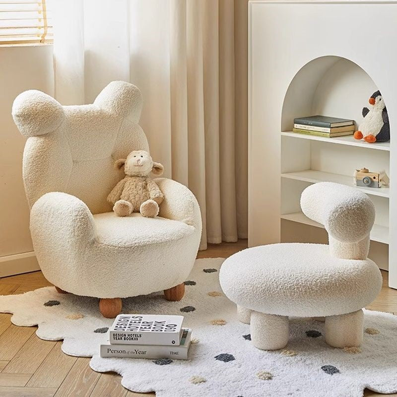 Lumendat Contemporary Creative Kids Bear Shape Lamb Fleece Rubberwood Sponge Sofa Backrest Armrest For Living Room Lumendat