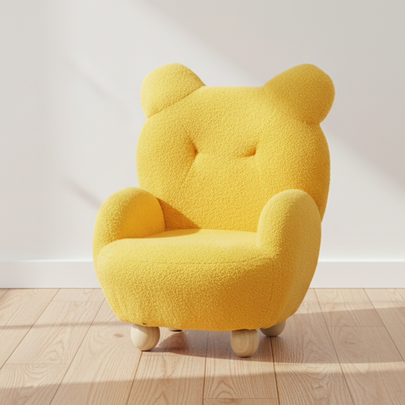 Lumendat Contemporary Creative Kids Bear Shape Lamb Fleece Rubberwood Sponge Sofa Backrest Armrest For Living Room Lumendat
