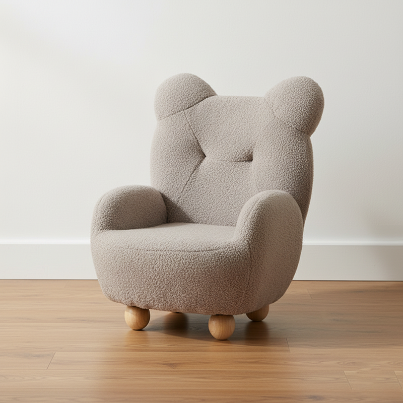 Lumendat Contemporary Creative Kids Bear Shape Lamb Fleece Rubberwood Sponge Sofa Backrest Armrest For Living Room Lumendat
