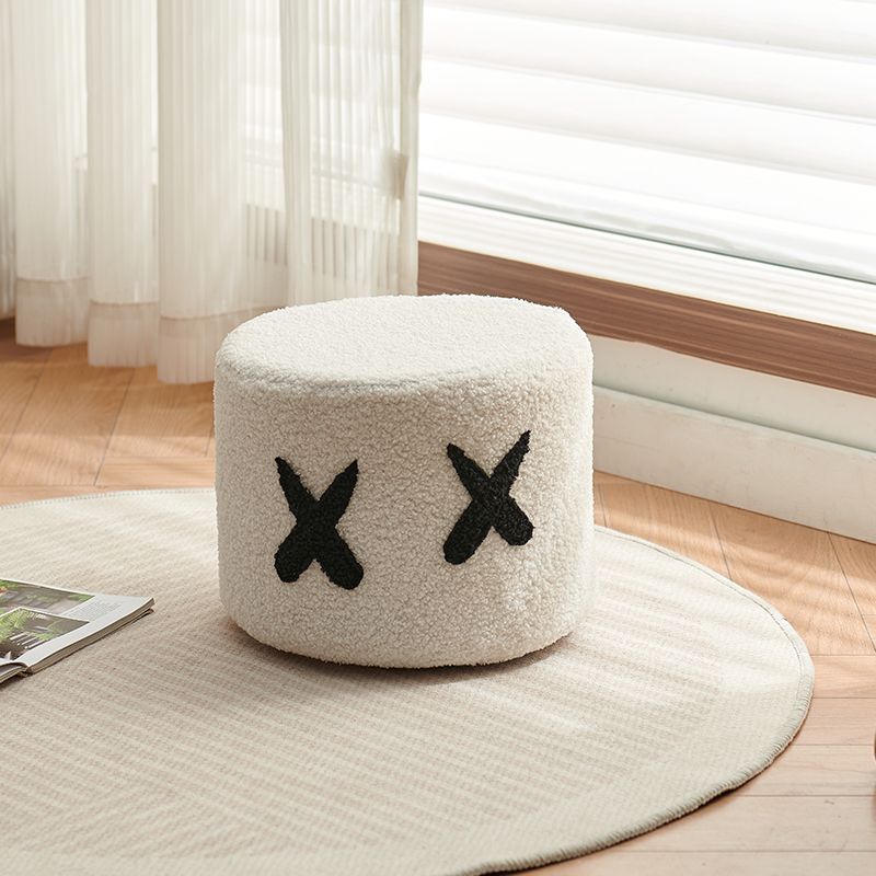 Lumendat Contemporary Creative Kids Round Lamb Fleece Solid Wood Multi-layer Board Removable Washable Low Stool Backless Armless For Entryways Lumendat