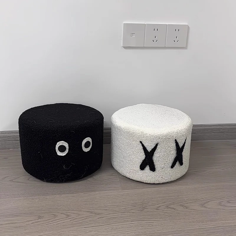 Lumendat Contemporary Creative Kids Round Lamb Fleece Solid Wood Multi-layer Board Removable Washable Low Stool Backless Armless For Entryways Lumendat