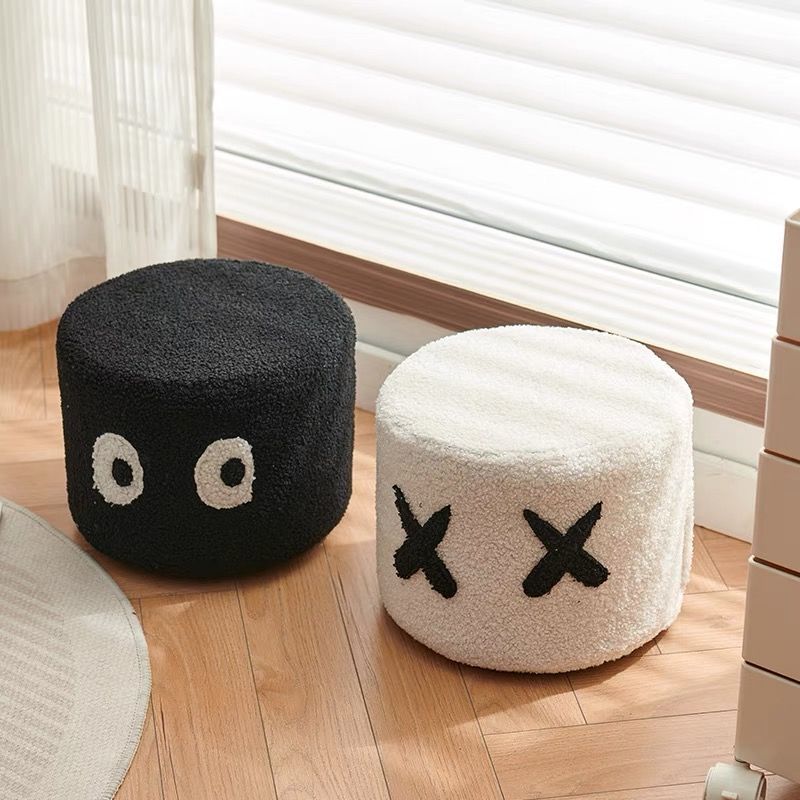Lumendat Contemporary Creative Kids Round Lamb Fleece Solid Wood Multi-layer Board Removable Washable Low Stool Backless Armless For Entryways Lumendat
