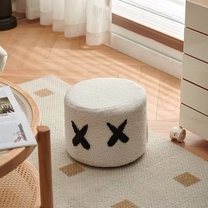 Lumendat Contemporary Creative Kids Round Lamb Fleece Solid Wood Multi-layer Board Removable Washable Low Stool Backless Armless For Entryways Lumendat