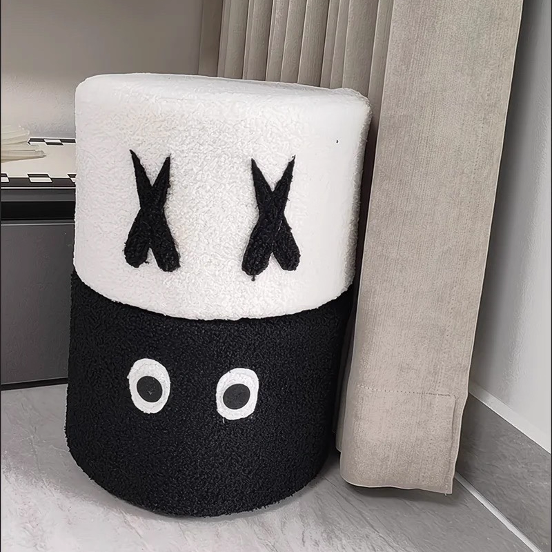 Lumendat Contemporary Creative Kids Round Lamb Fleece Solid Wood Multi-layer Board Removable Washable Low Stool Backless Armless For Entryways Lumendat