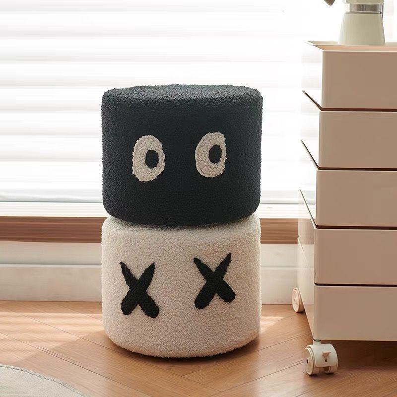 Lumendat Contemporary Creative Kids Round Lamb Fleece Solid Wood Multi-layer Board Removable Washable Low Stool Backless Armless For Entryways Lumendat