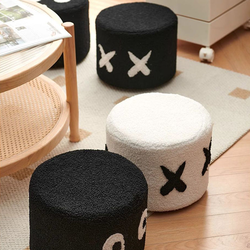 Lumendat Contemporary Creative Kids Round Lamb Fleece Solid Wood Multi-layer Board Removable Washable Low Stool Backless Armless For Entryways Lumendat