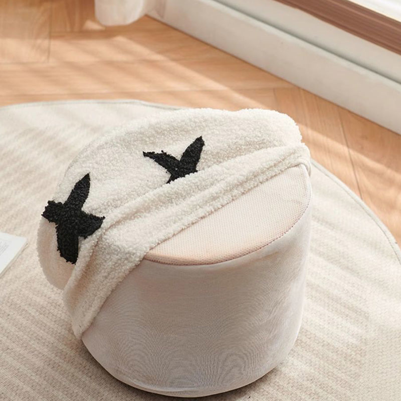 Lumendat Contemporary Creative Kids Round Lamb Fleece Solid Wood Multi-layer Board Removable Washable Low Stool Backless Armless For Entryways Lumendat