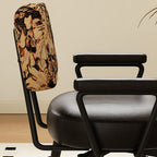 Contemporary Nordic Square Rectangular Carbon Steel Oil Wax Leather Jacquard Fabric Sunflower Pattern 360°Swivel Desk Chair Backrest Armrest For Home Office DFM-F