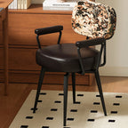 Contemporary Nordic Square Rectangular Carbon Steel Oil Wax Leather Jacquard Fabric Sunflower Pattern 360°Swivel Desk Chair Backrest Armrest For Home Office DFM-F