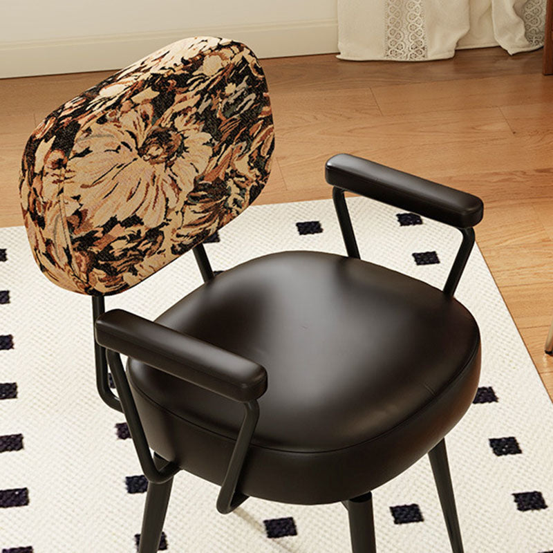 Contemporary Nordic Square Rectangular Carbon Steel Oil Wax Leather Jacquard Fabric Sunflower Pattern 360°Swivel Desk Chair Backrest Armrest For Home Office DFM-F