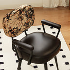 Contemporary Nordic Square Rectangular Carbon Steel Oil Wax Leather Jacquard Fabric Sunflower Pattern 360°Swivel Desk Chair Backrest Armrest For Home Office DFM-F