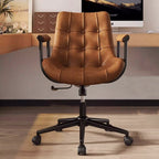 Contemporary Retro Square Rectangular Cat Scratch Leather Oil Wax Leather Wooden Board Nylon Steel 360°Swivel Movable Height Adjustable Desk Chair Backrest Armrest For Home Office DFM-F