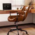 Contemporary Retro Square Rectangular Cat Scratch Leather Oil Wax Leather Wooden Board Nylon Steel 360°Swivel Movable Height Adjustable Desk Chair Backrest Armrest For Home Office DFM-F
