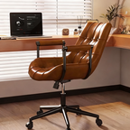 Contemporary Retro Square Rectangular Cat Scratch Leather Oil Wax Leather Wooden Board Nylon Steel 360°Swivel Movable Height Adjustable Desk Chair Backrest Armrest For Home Office DFM-F