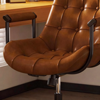 Contemporary Retro Square Rectangular Cat Scratch Leather Oil Wax Leather Wooden Board Nylon Steel 360°Swivel Movable Height Adjustable Desk Chair Backrest Armrest For Home Office DFM-F