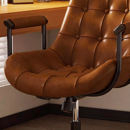 Contemporary Retro Square Rectangular Cat Scratch Leather Oil Wax Leather Wooden Board Nylon Steel 360°Swivel Movable Height Adjustable Desk Chair Backrest Armrest For Home Office