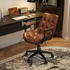 Contemporary Retro Square Rectangular Cat Scratch Leather Oil Wax Leather Wooden Board Nylon Steel 360°Swivel Movable Height Adjustable Desk Chair Backrest Armrest For Home Office DFM-F
