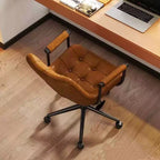Contemporary Retro Square Rectangular Cat Scratch Leather Oil Wax Leather Wooden Board Nylon Steel 360°Swivel Movable Height Adjustable Desk Chair Backrest Armrest For Home Office DFM-F