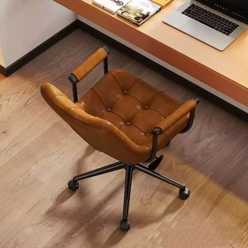 Contemporary Retro Square Rectangular Cat Scratch Leather Oil Wax Leather Wooden Board Nylon Steel 360°Swivel Movable Height Adjustable Desk Chair Backrest Armrest For Home Office DFM-F