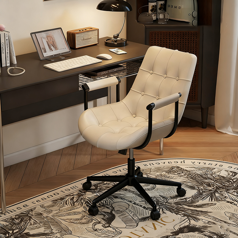 Contemporary Retro Square Rectangular Cat Scratch Leather Oil Wax Leather Wooden Board Nylon Steel 360°Swivel Movable Height Adjustable Desk Chair Backrest Armrest For Home Office DFM-F