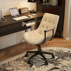 Contemporary Retro Square Rectangular Cat Scratch Leather Oil Wax Leather Wooden Board Nylon Steel 360°Swivel Movable Height Adjustable Desk Chair Backrest Armrest For Home Office DFM-F