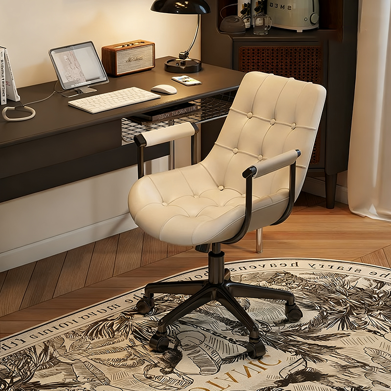 Contemporary Retro Square Rectangular Cat Scratch Leather Oil Wax Leather Wooden Board Nylon Steel 360°Swivel Movable Height Adjustable Desk Chair Backrest Armrest For Home Office DFM-F