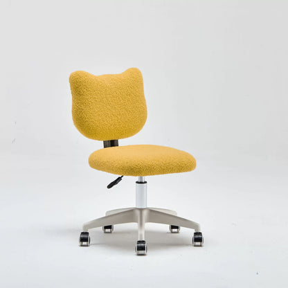 Modern Minimalist Square Lamb Fleece Solid Wood Plywood Iron Steel 360°Swivel Movable Height Adjustable Desk Chair Backrest Armless For Home Office