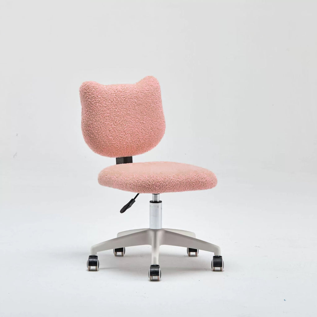 Modern Minimalist Square Lamb Fleece Solid Wood Plywood Iron Steel 360°Swivel Movable Height Adjustable Desk Chair Backrest Armless For Home Office DFM-F
