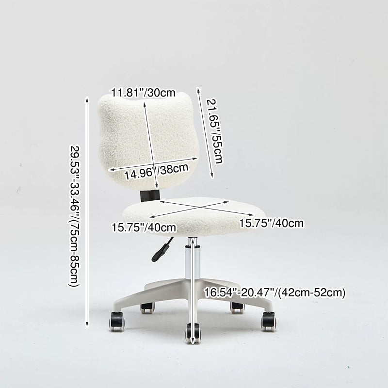 Modern Minimalist Square Lamb Fleece Solid Wood Plywood Iron Steel 360°Swivel Movable Height Adjustable Desk Chair Backrest Armless For Home Office