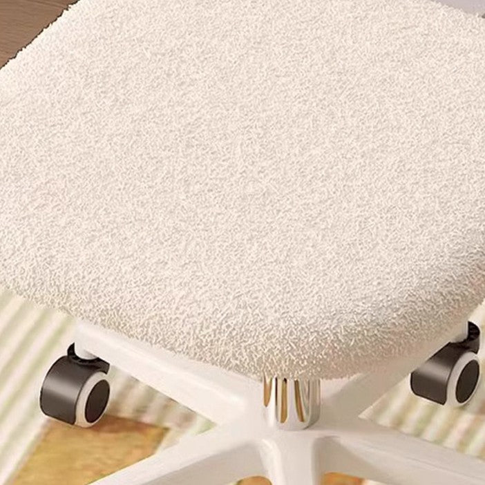 Modern Minimalist Square Lamb Fleece Solid Wood Plywood Iron Steel 360°Swivel Movable Height Adjustable Desk Chair Backrest Armless For Home Office DFM-F