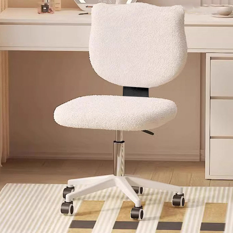 Modern Minimalist Square Lamb Fleece Solid Wood Plywood Iron Steel 360°Swivel Movable Height Adjustable Desk Chair Backrest Armless For Home Office DFM-F