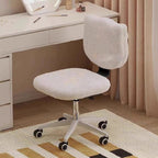 Modern Minimalist Square Lamb Fleece Solid Wood Plywood Iron Steel 360°Swivel Movable Height Adjustable Desk Chair Backrest Armless For Home Office DFM-F
