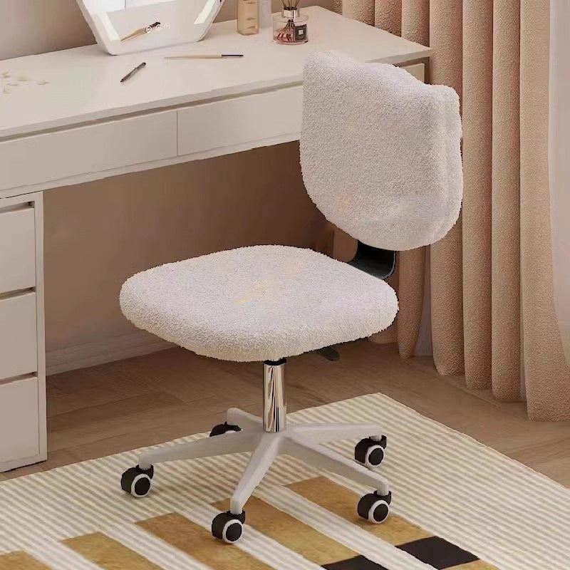 Modern Minimalist Square Lamb Fleece Solid Wood Plywood Iron Steel 360°Swivel Movable Height Adjustable Desk Chair Backrest Armless For Home Office DFM-F