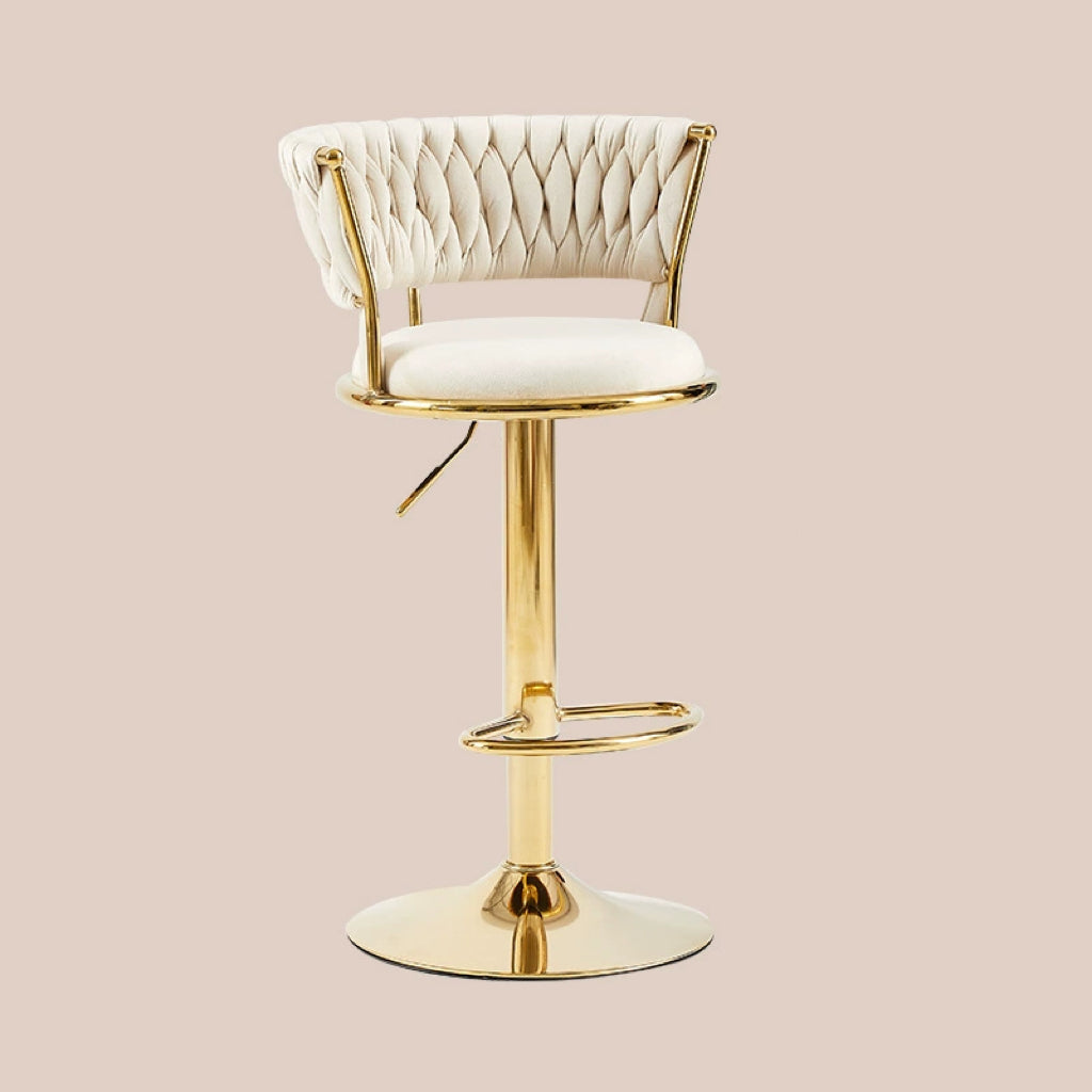 Contemporary Nordic Round Velvet Iron Swivel Height-adjustable Bar Stool Backrest Armless For Dining Room & Kitchen DFM-F